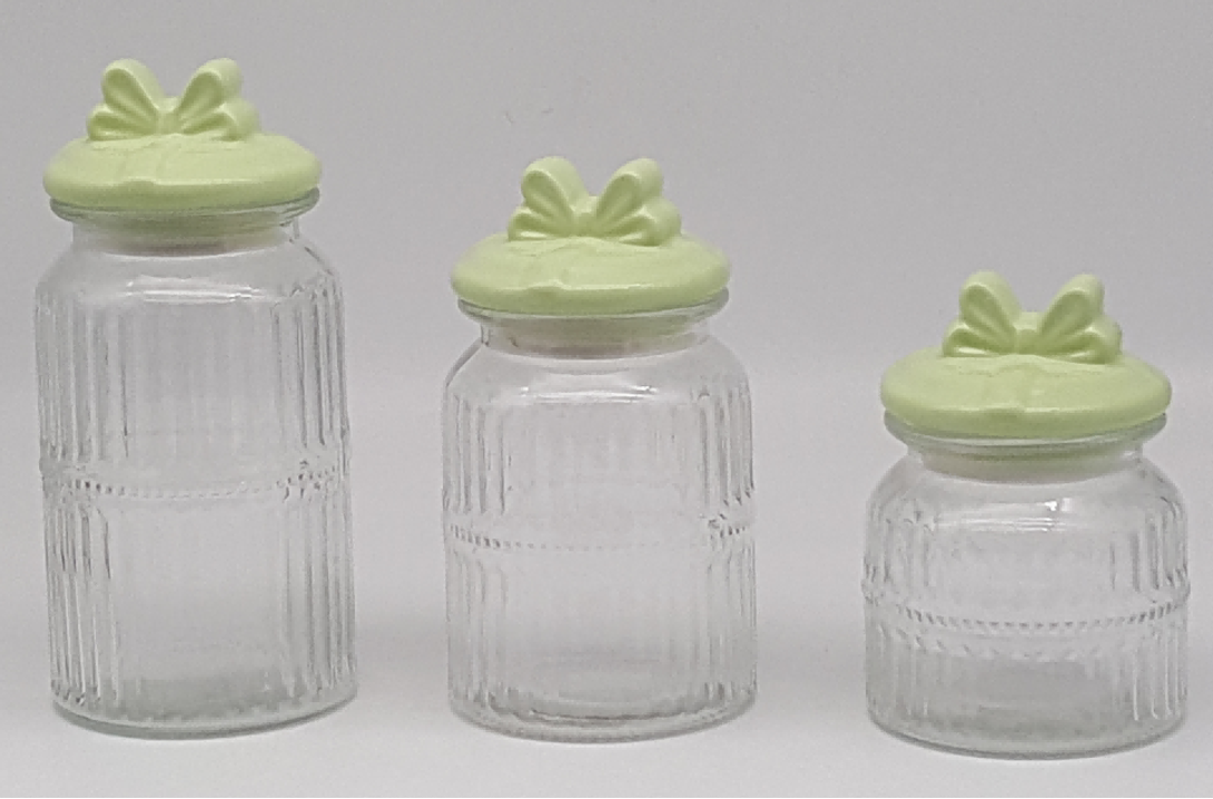 Ribbed Glass Jars with Ceramic Bunny Ear Lids