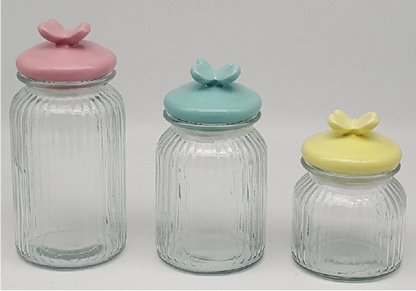 Ribbed Glass Jars with Ceramic Bunny Ear Lids