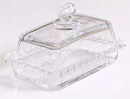 Glass Butter Dish with Heart-shaped Lid Handle