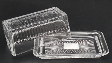 Glass Butter Dish with Butter Embossed Wording Lid