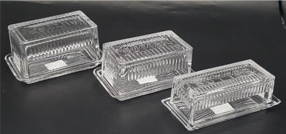 Glass Butter Dish with Butter Embossed Wording Lid