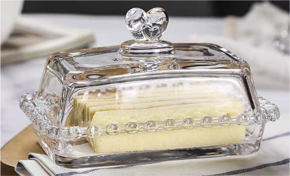 Glass Butter Dish with Heart-shaped Lid Handle