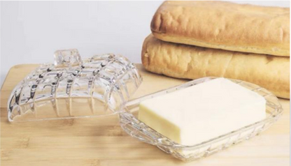 Glass Butter Dish with Diamond-cut Pattern