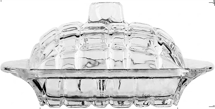 Glass Butter Dish with Diamond-cut Pattern