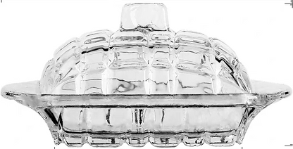 Glass Butter Dish with Diamond-cut Pattern