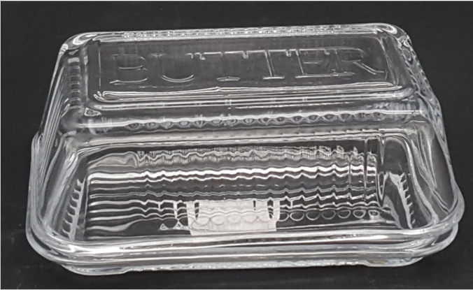 Glass Butter Dish with Butter Embossed Wording Lid