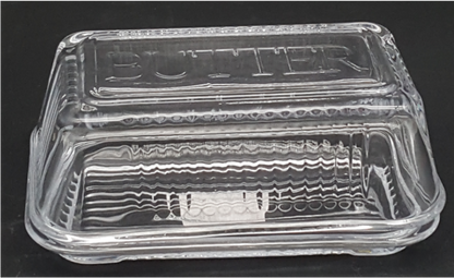 Glass Butter Dish with Butter Embossed Wording Lid