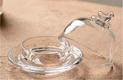 Glass Butter Dish with Bird-shaped Handle