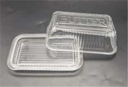 Glass Butter Dish with Butter Embossed Wording Lid