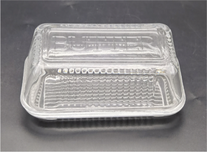 Glass Butter Dish with Butter Embossed Wording Lid
