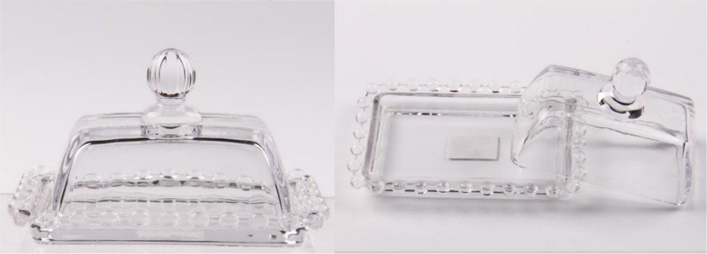 Glass Butter Dish with Pearl-style Rim