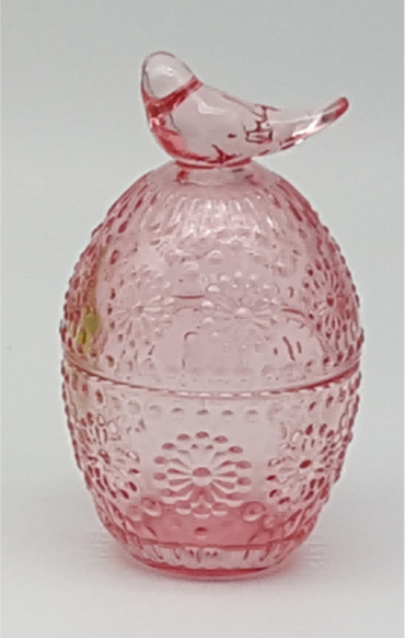 Pink Glass Egg Jar with Animal Lid