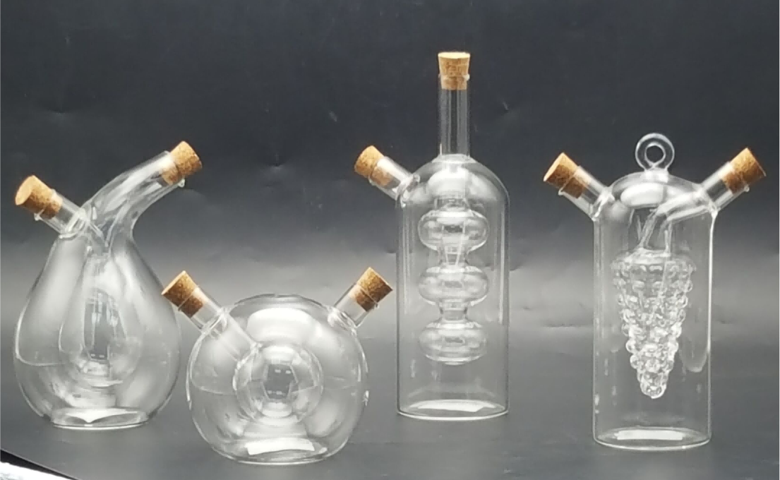 2-in-1 Glass Oil and Vinegar Dispenser Cruets with Cork Stoopers