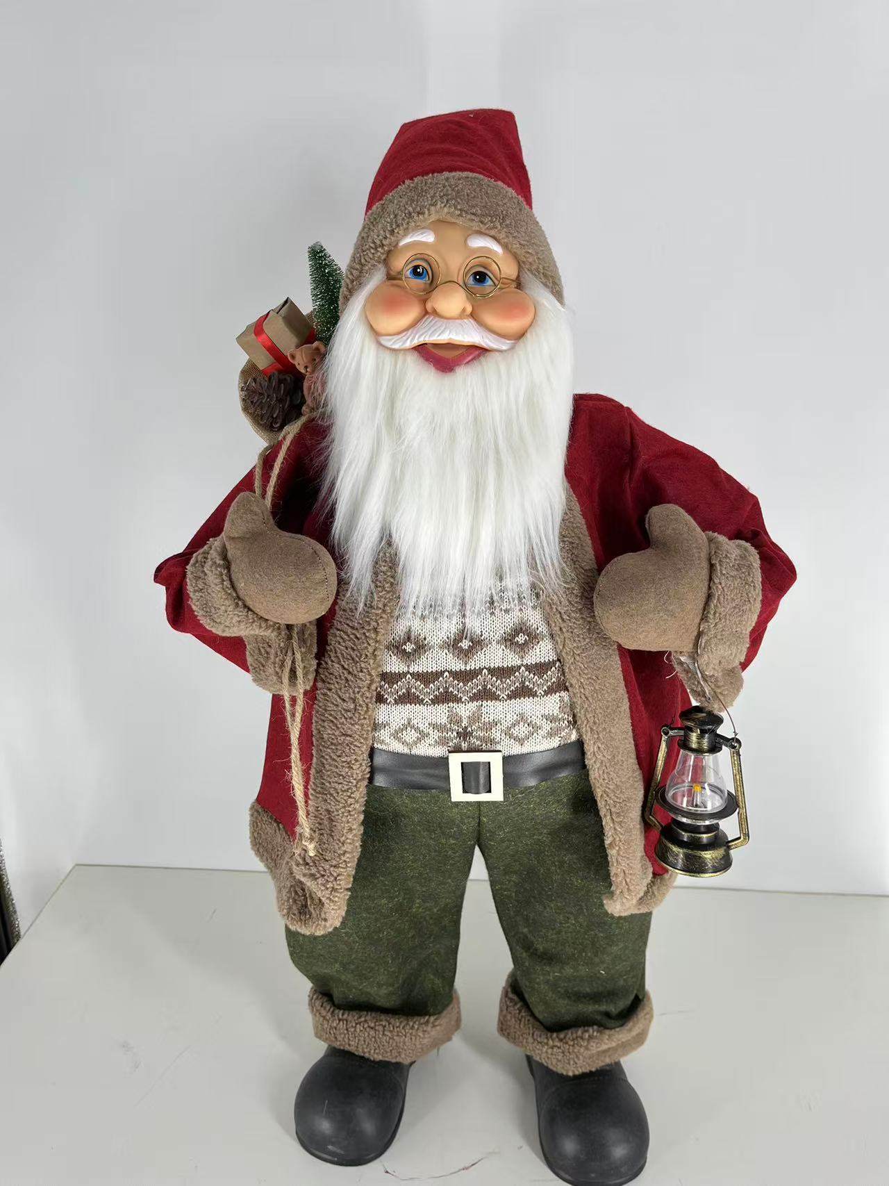 Santa Claus holding Gift Bag and Lamp