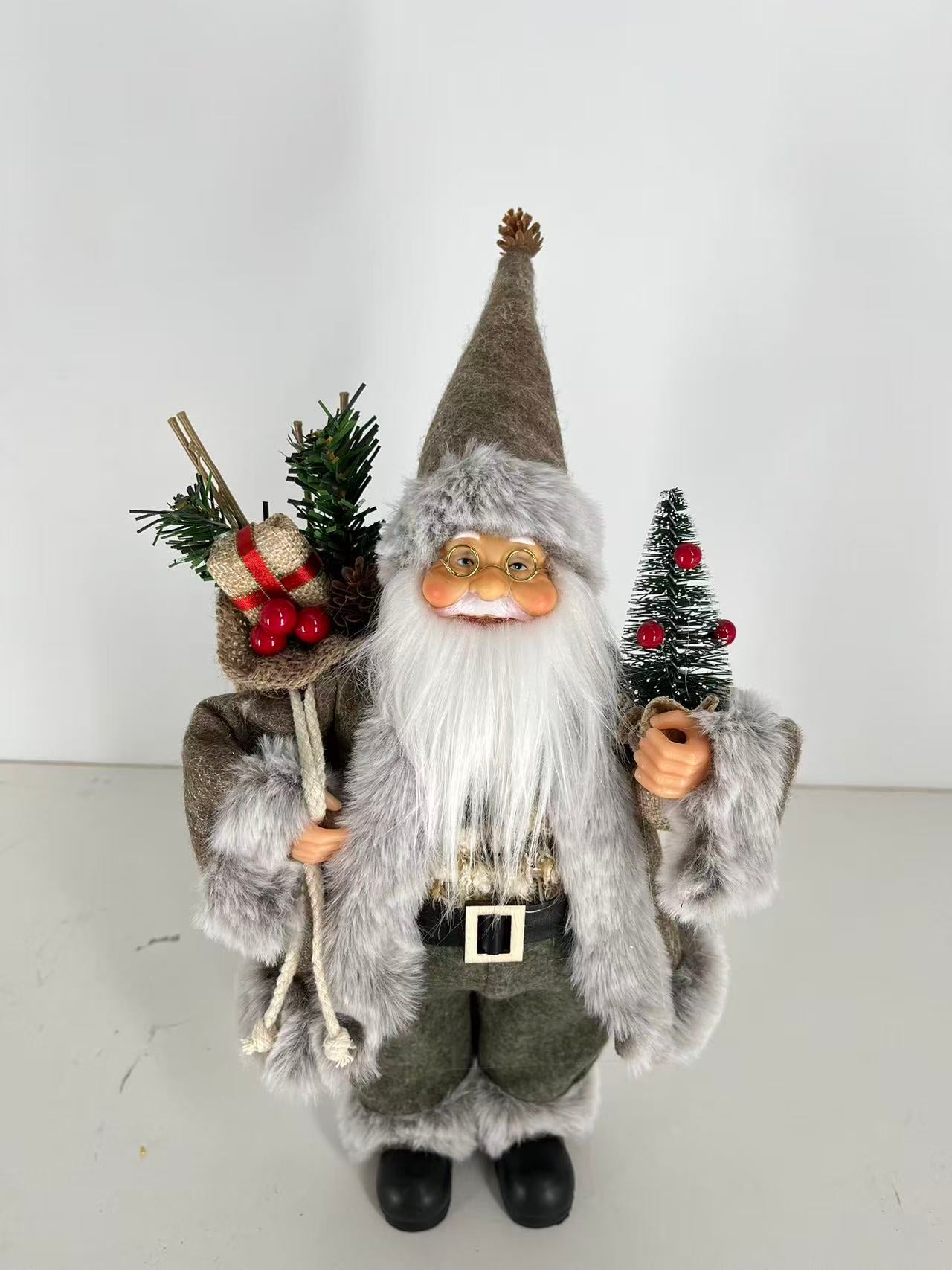 Santa Claus holding Gift Bag and Christmas Tree