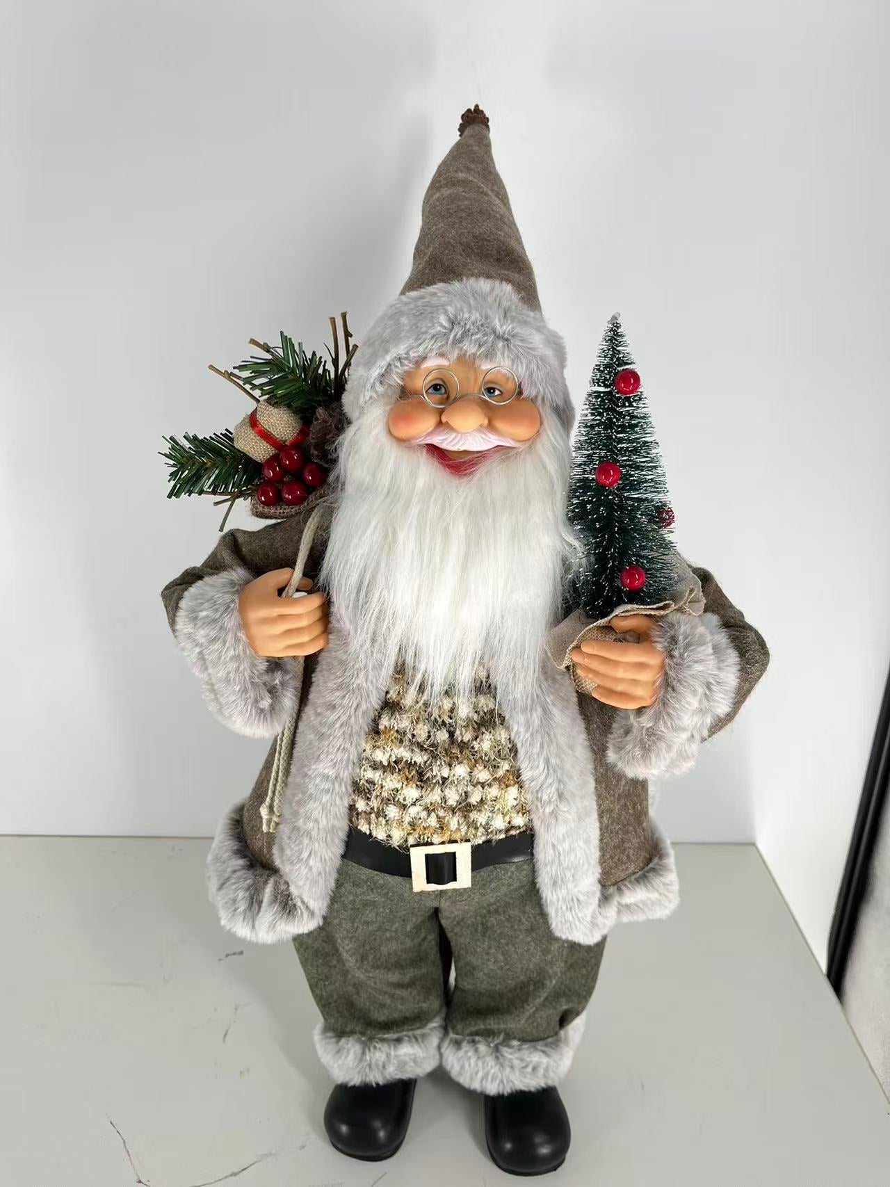 Santa Claus holding Gift Bag and Christmas Tree