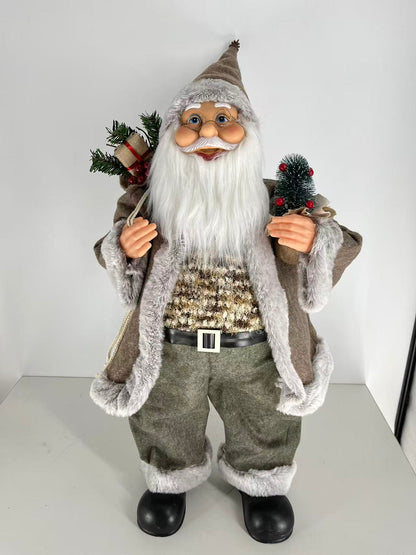 Santa Claus holding Gift Bag and Christmas Tree