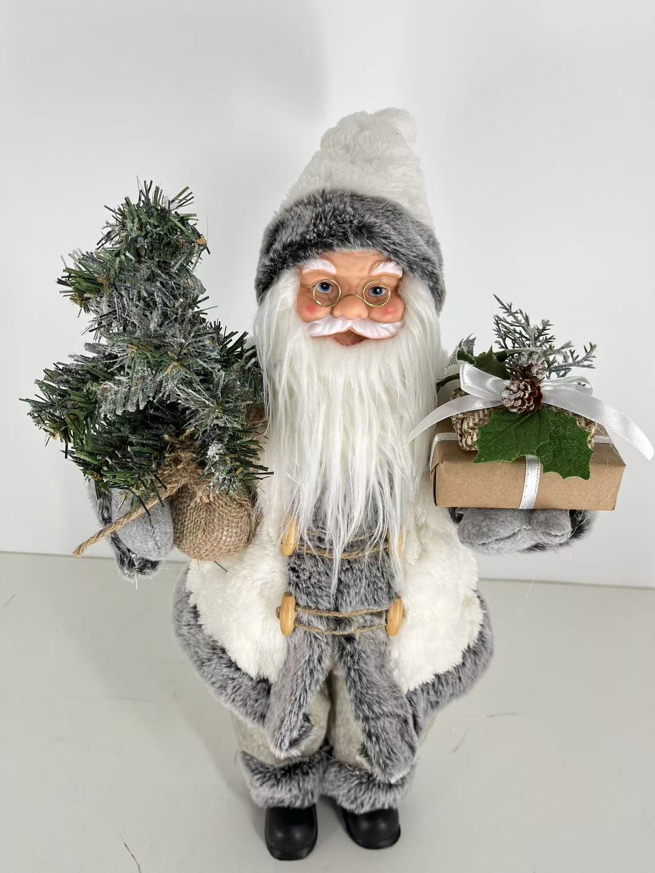 Santa Claus holding Linen Bag and Present