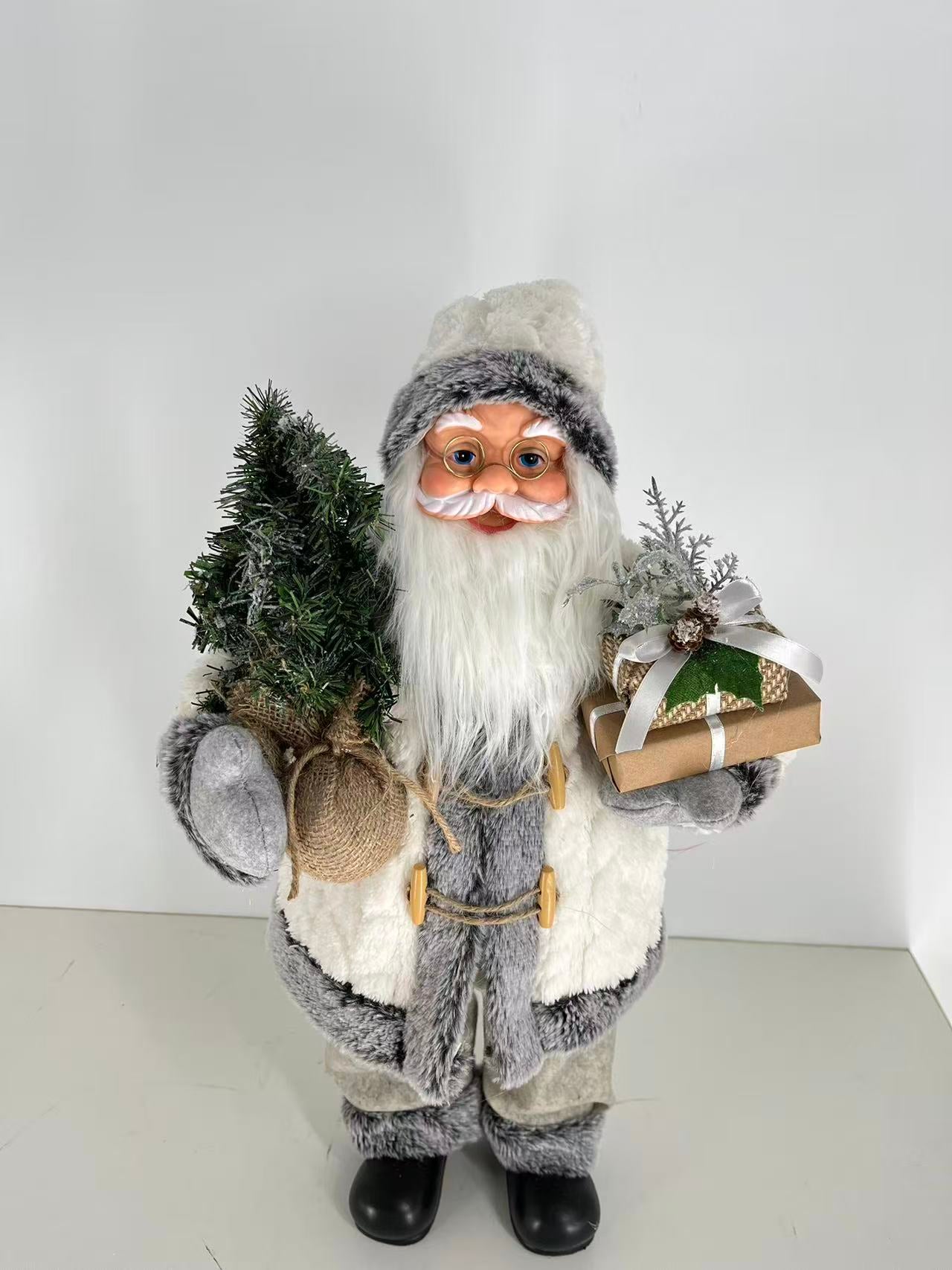 Santa Claus holding Linen Bag and Present