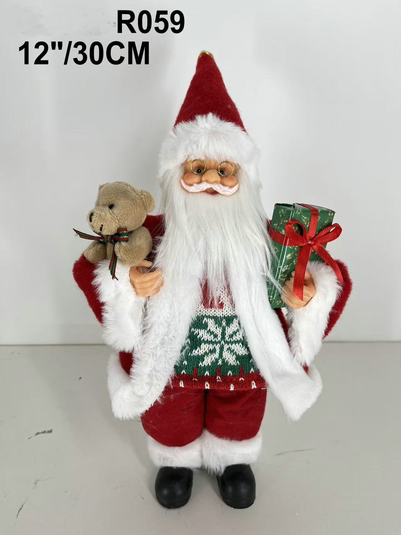 Santa Claus holding Teddy Bear and Present