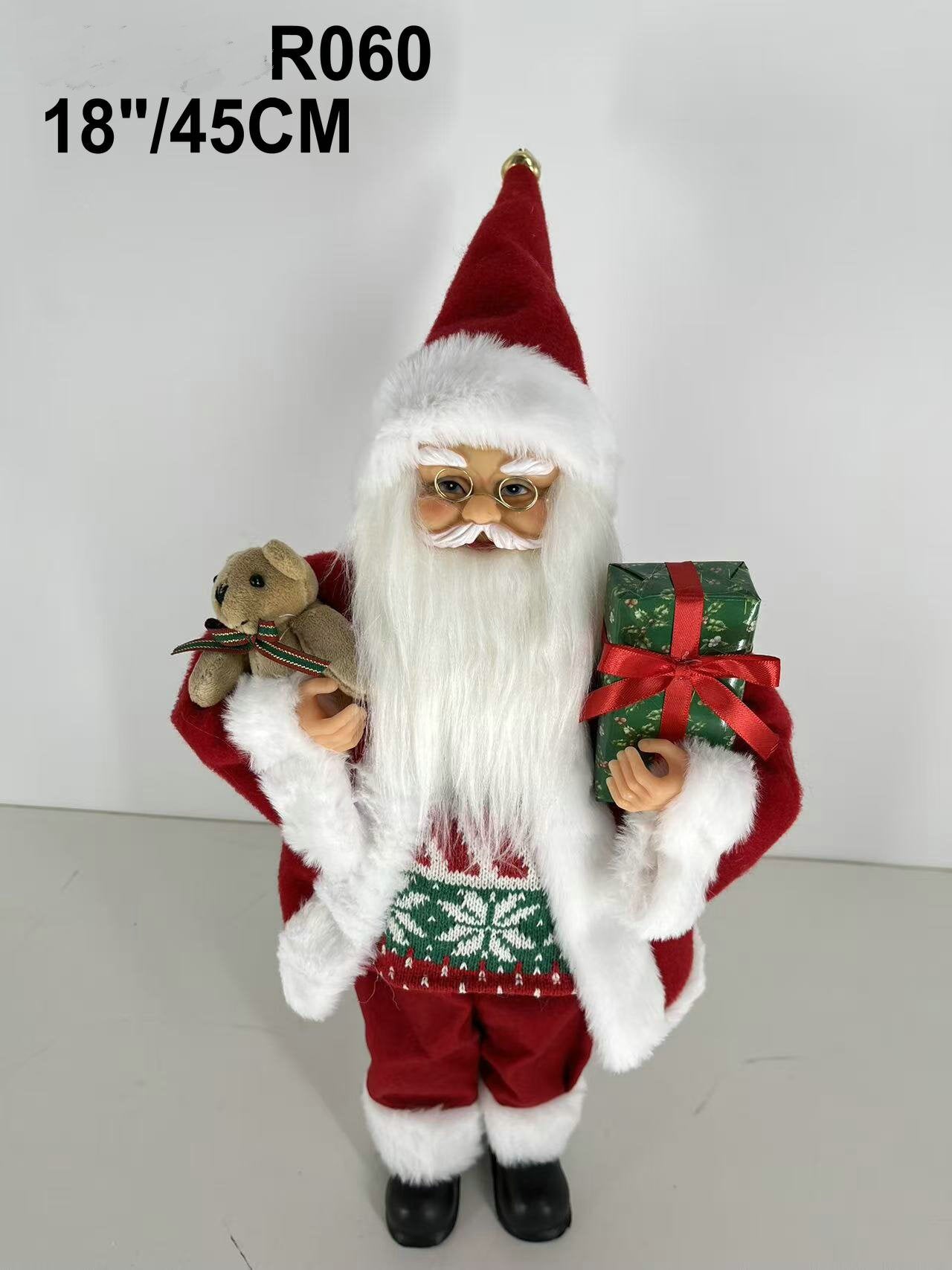 Santa Claus holding Teddy Bear and Present