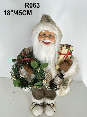Santa Claus holding Present, Lamp, and Christmas Wreath