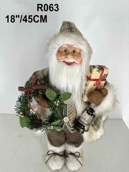 Santa Claus holding Present, Lamp, and Christmas Wreath