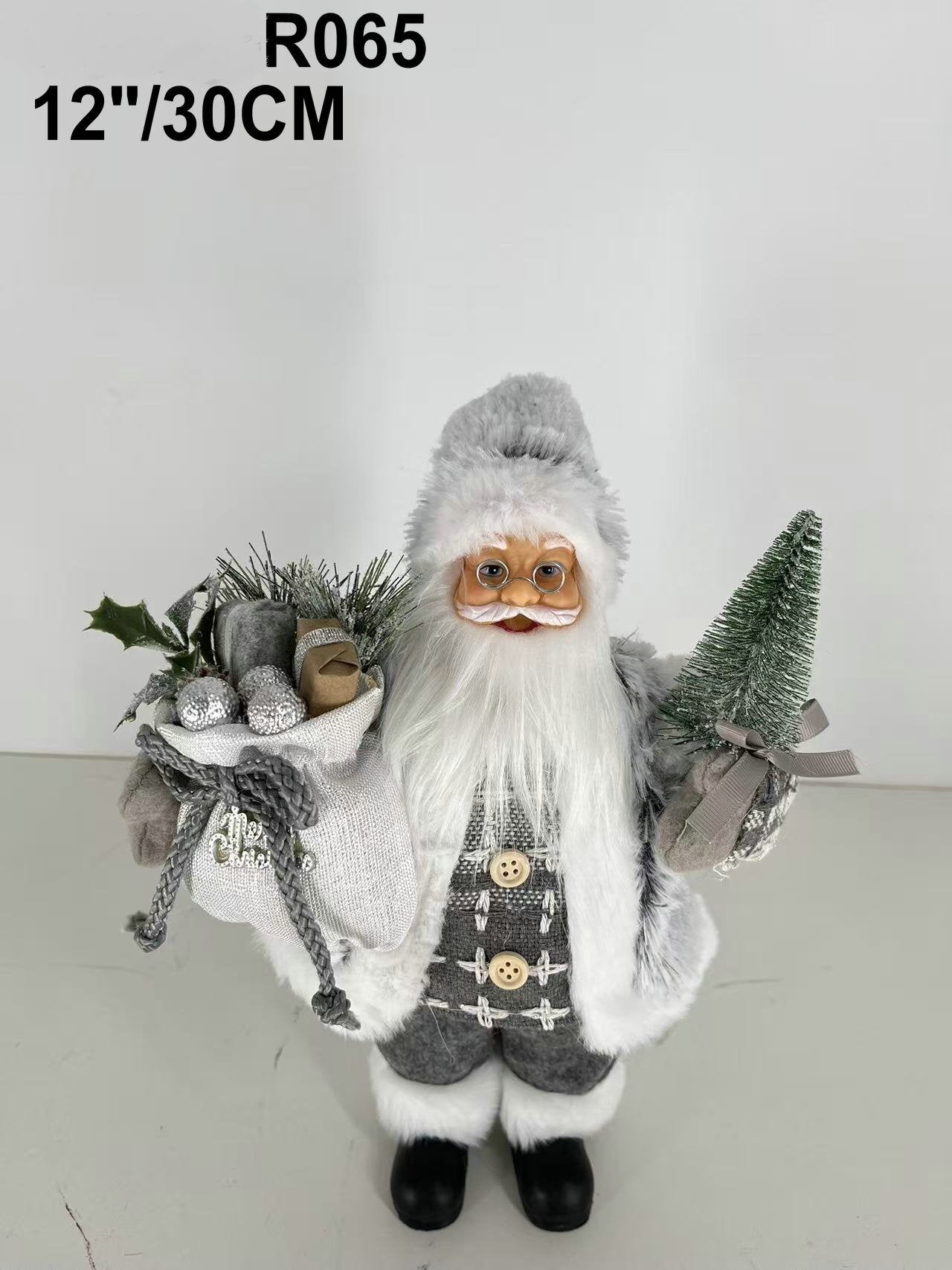 Santa Claus holding Christmas Tree and Gift Bag