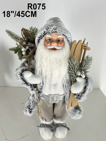 Santa Claus holding Gift Bag and Skiing Gear