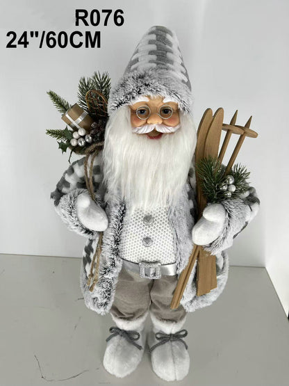 Santa Claus holding Gift Bag and Skiing Gear
