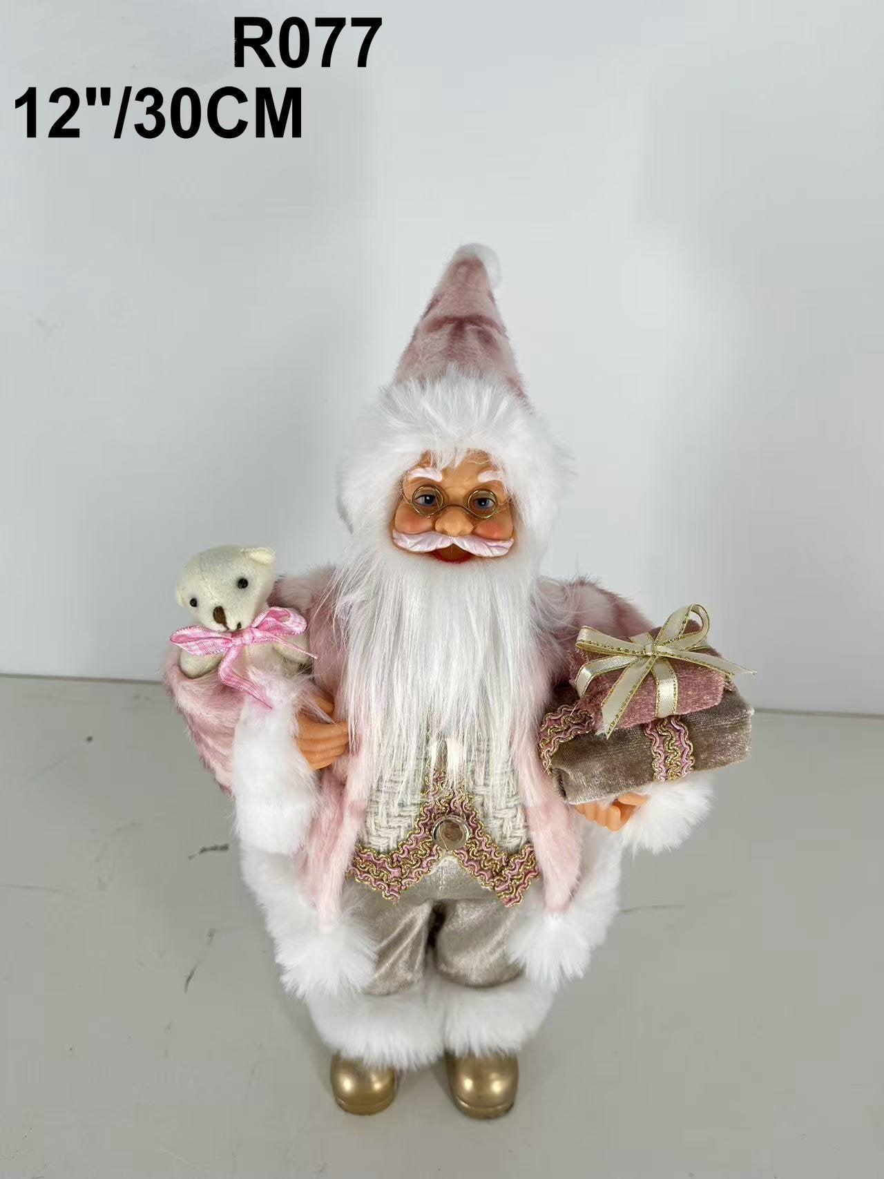Santa Claus holding Teddy Bear and Present