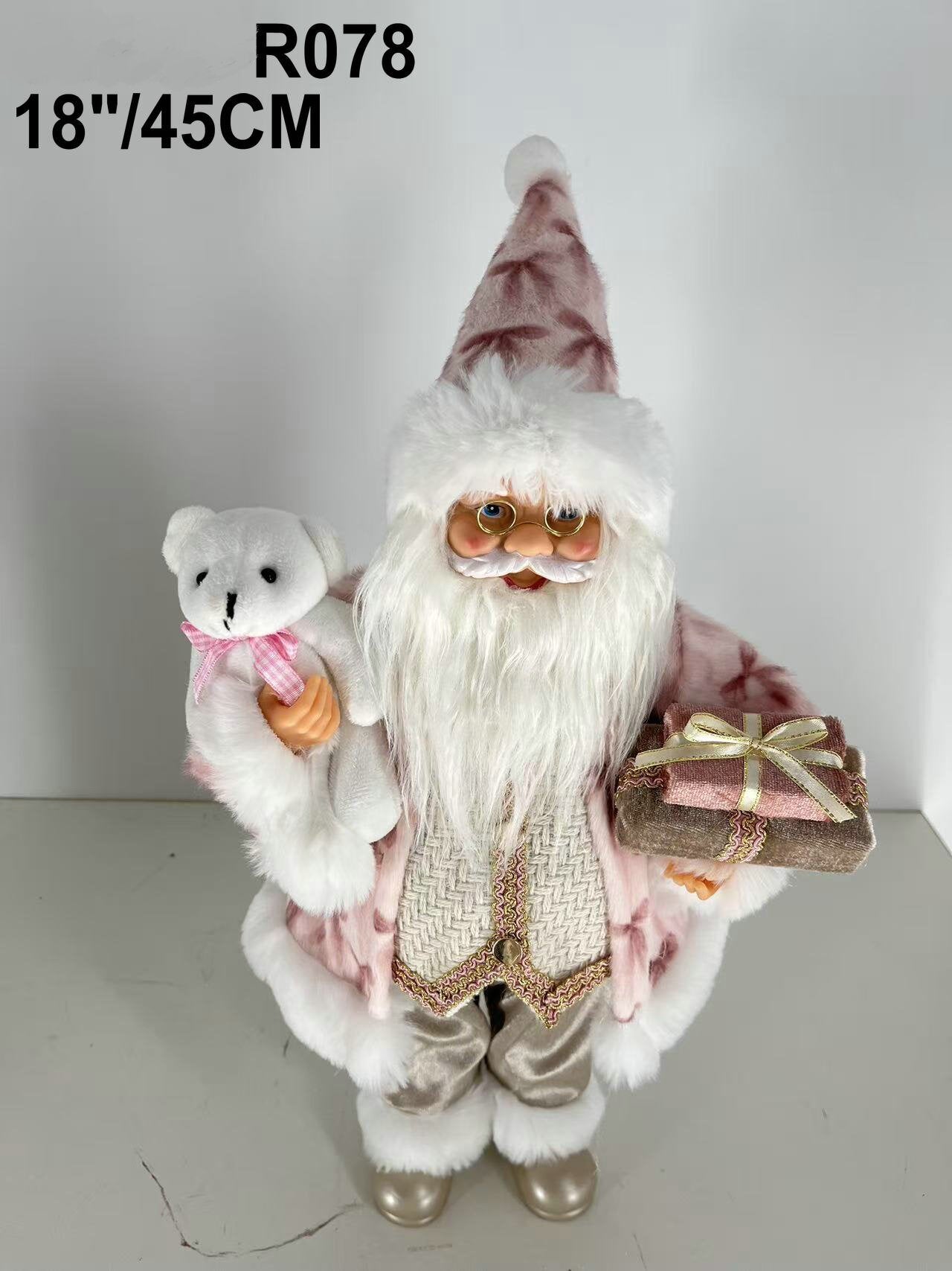 Santa Claus holding Teddy Bear and Present