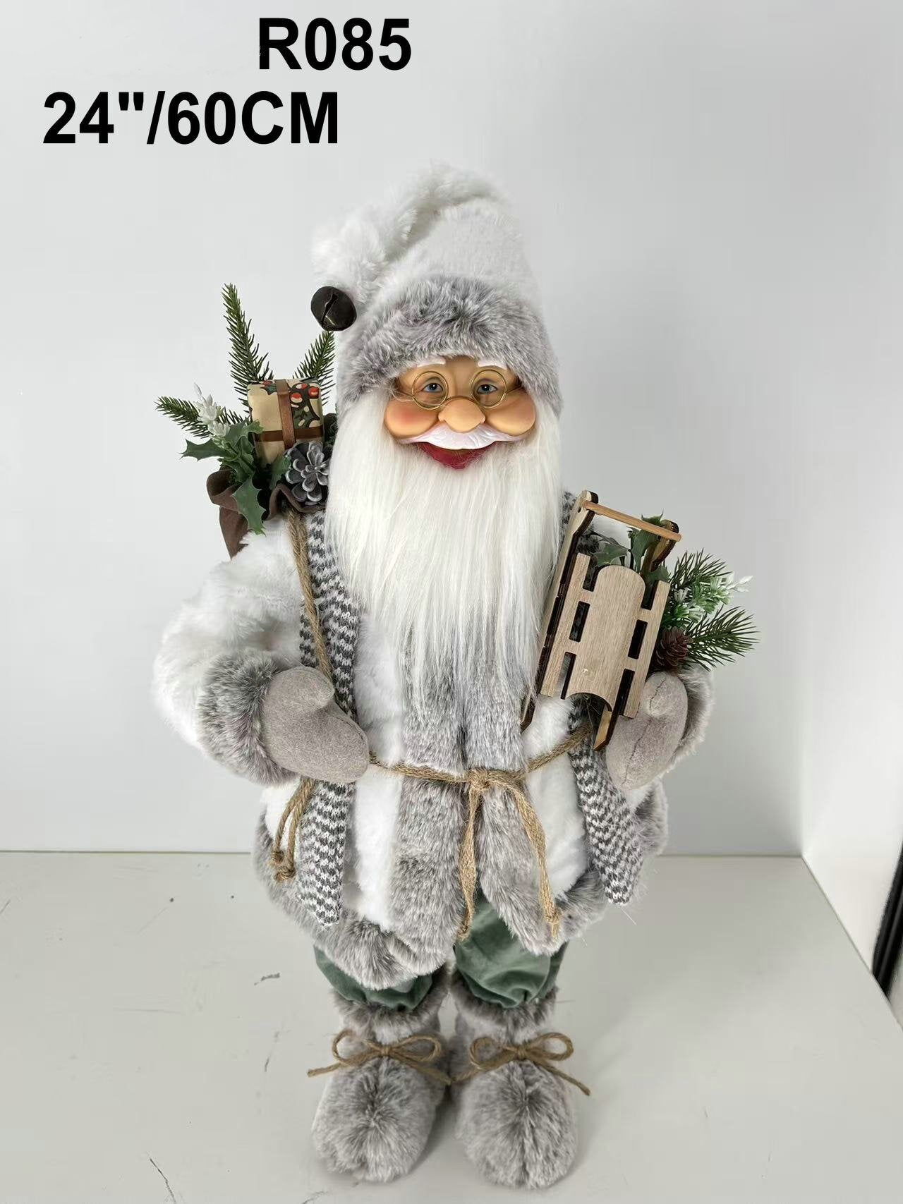 Santa Claus holding Gift Bag and Sleigh