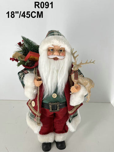 Santa Claus holding Gift Bag and Reindeer
