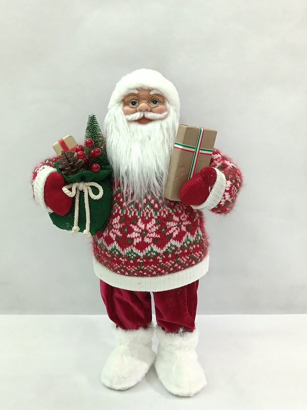 Santa Claus holding Present and Gift Bag