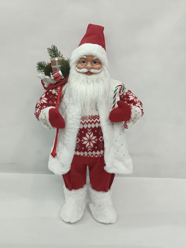 Santa Claus holding Gift Bag and Candy Cane