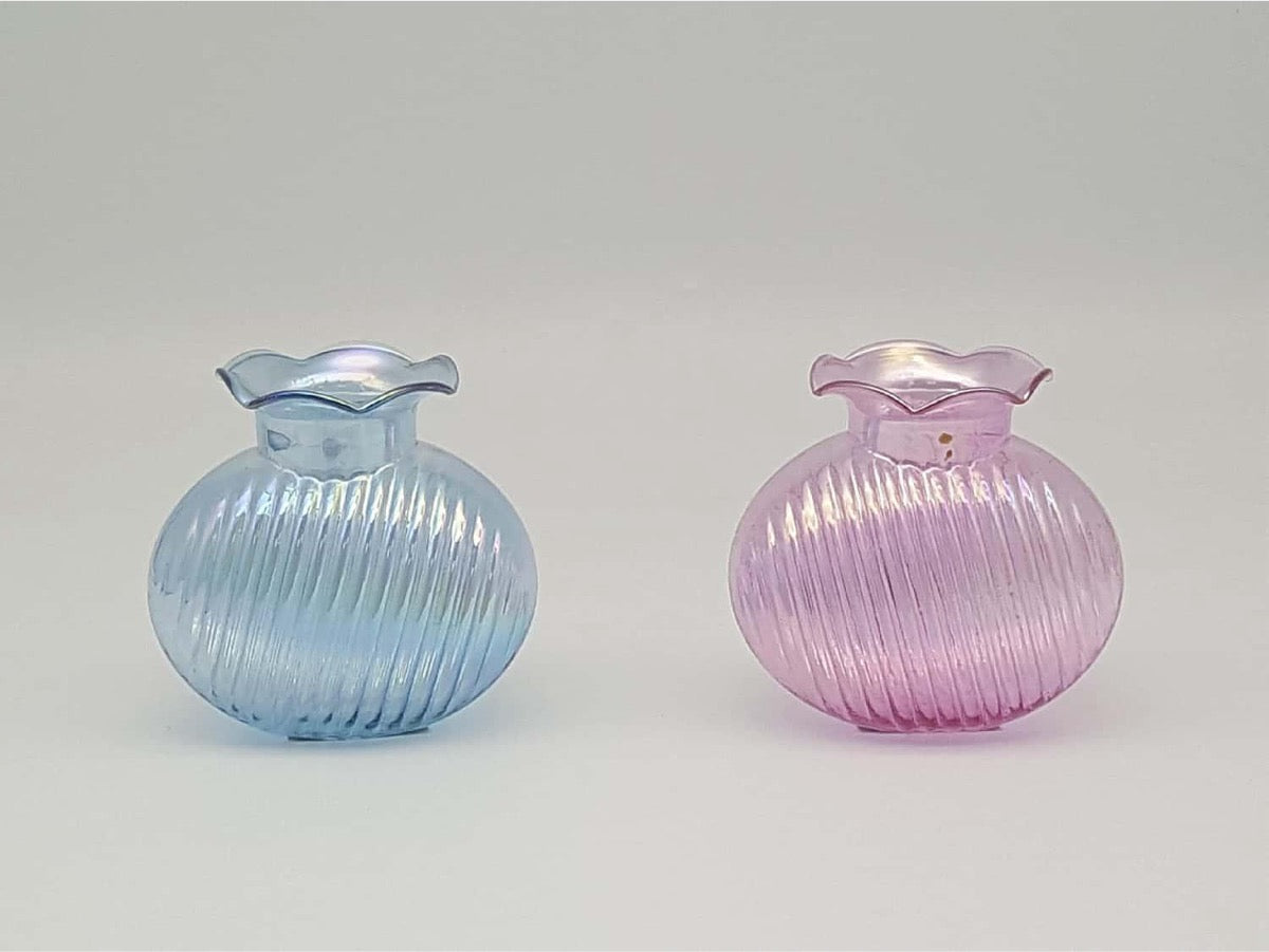 Ribbed Glass Ball Vases with Ruffled Tops