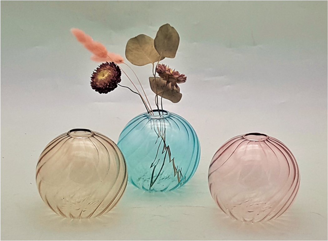 Ribbed Glass Ball Vase