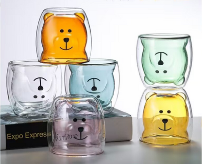 Double-walled Glass Mug with Teddy Bear Design