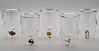 Double-walled Glass Tumblers with Figurines Inside