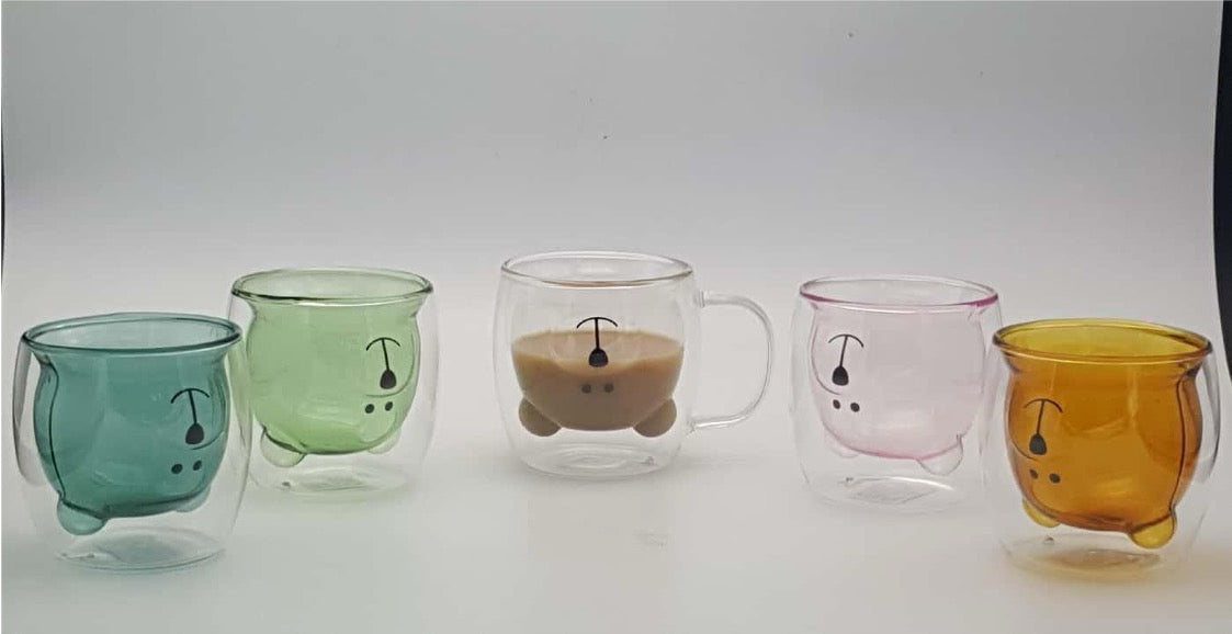 Double-walled Glass Mug with Teddy Bear Design