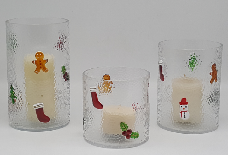 Christmas Themed Embossed Glass Candle Holder