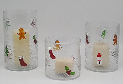 Christmas Themed Embossed Glass Candle Holder