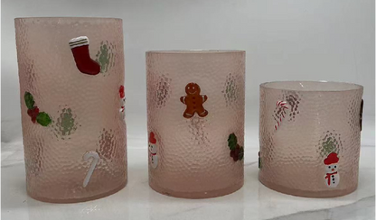 Christmas Themed Embossed Glass Candle Holder