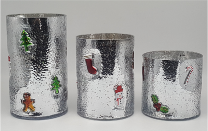 Christmas Themed Embossed Glass Candle Holder