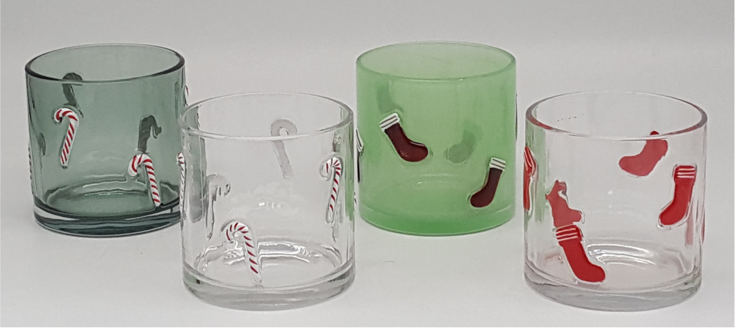 Christmas Themed Embossed Glass Candle Holder