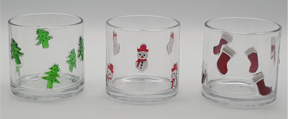 Christmas Themed Embossed Glass Candle Holder
