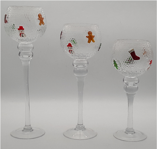 Christmas Themed Embossed Stemmed Glass Candle Holder