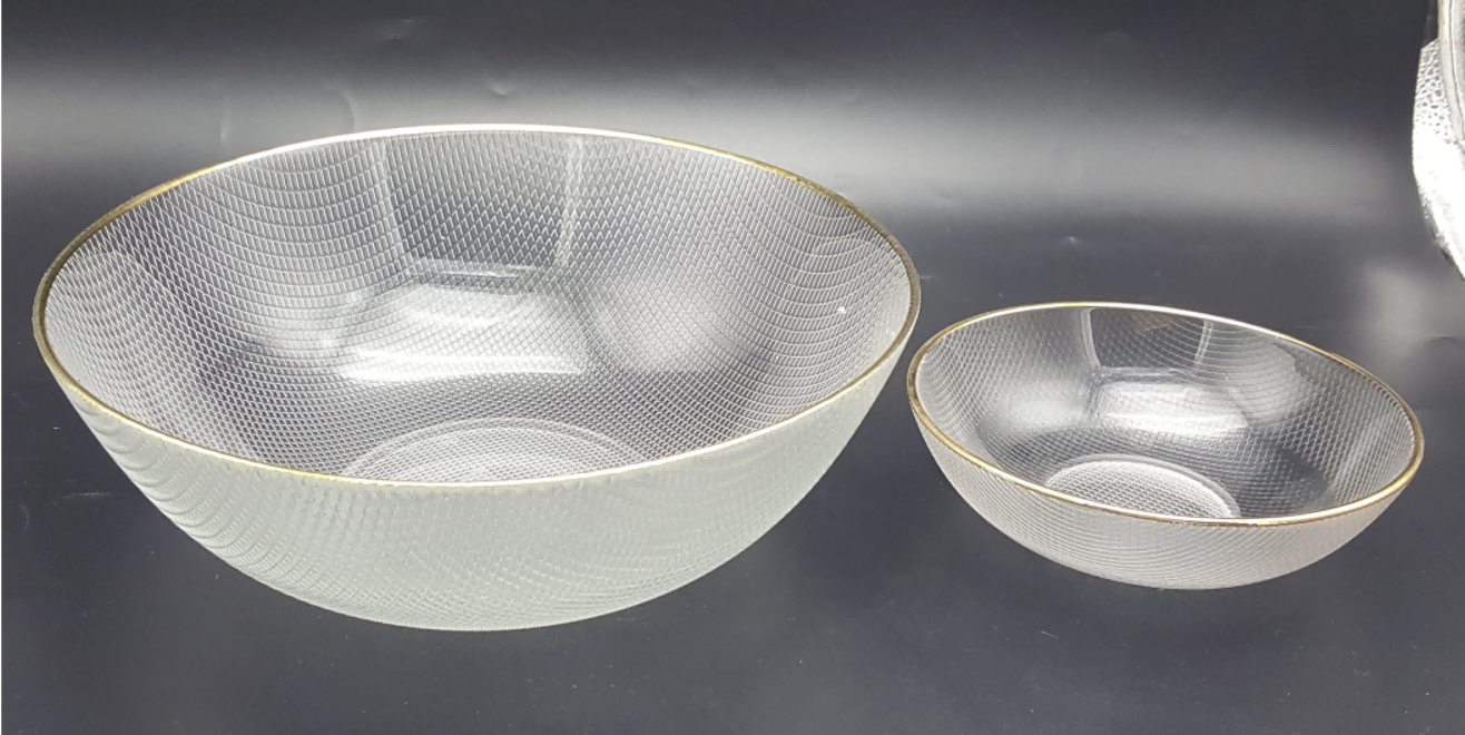 Gold-rimmed Glass Serving Bowl and Plate Set