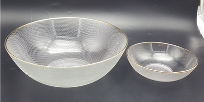 Gold-rimmed Glass Serving Bowl and Plate Set